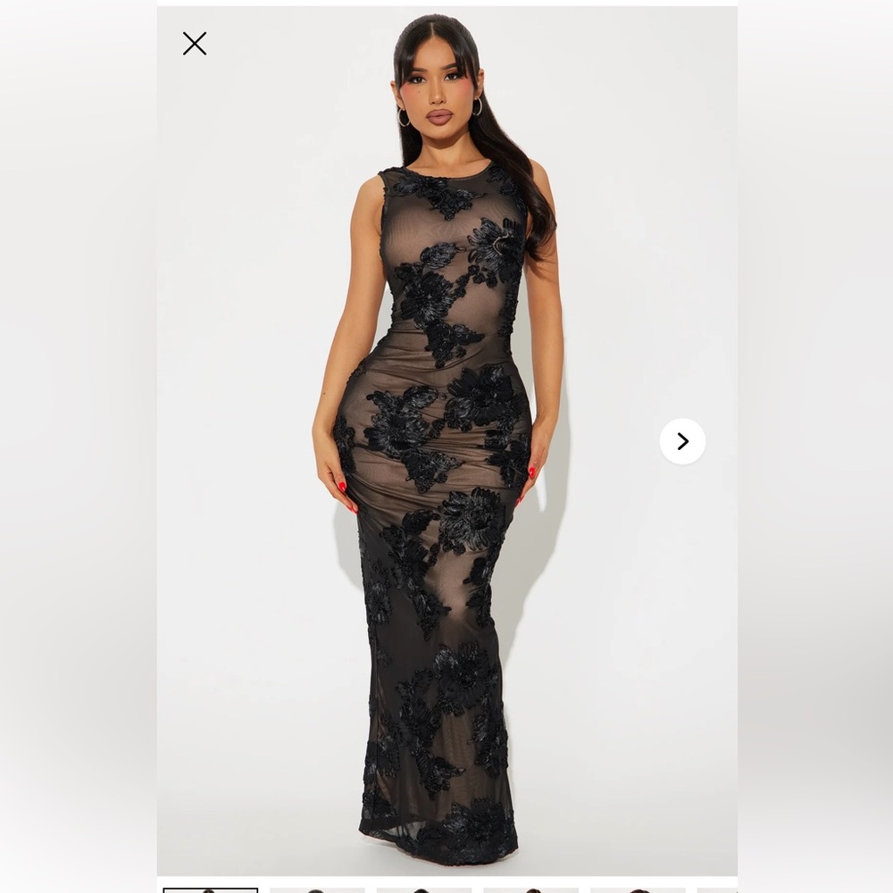 Angelina Embroidered Floral Mesh Maxi Dress
- Black/combo